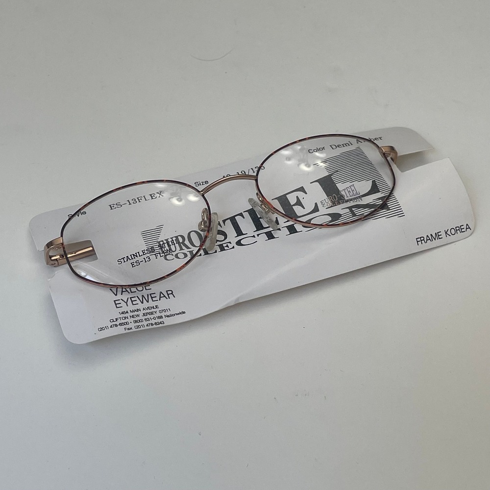 Euro Steel Collection ES-13 Flex Eyeglasses Demi Amber‎ Stainless Frames 48-19